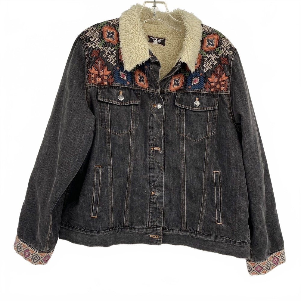 Johnny Was Washed Black/Multi Yadani Jacket | Women's XL, 100% Cotton